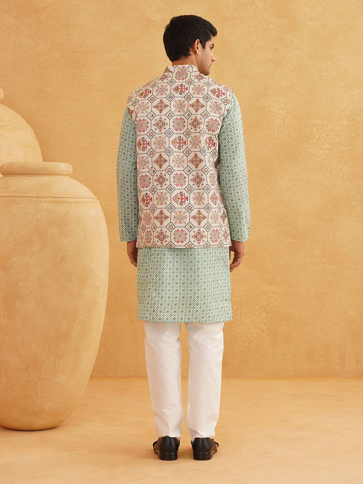 SOJANYA Kurta Bercetak Motif Etnik Lelaki Dengan Piyama & Jaket Nehru
