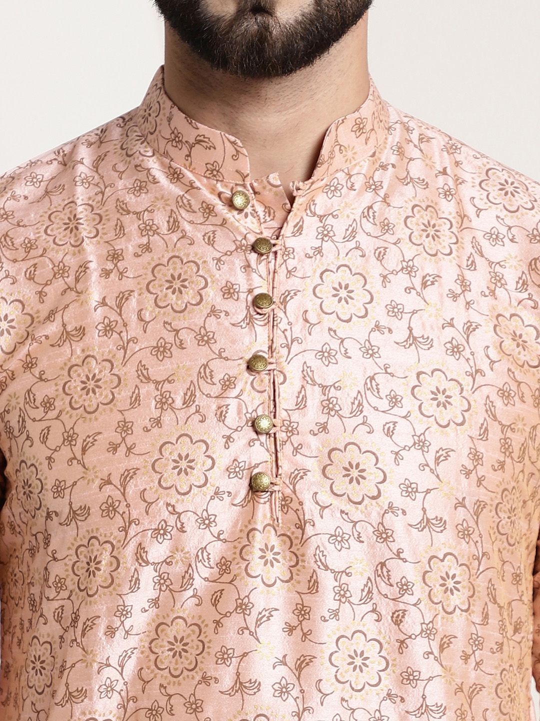 SOJANYA Floral Printed Kolar Mandarin Lengan Panjang Kurta Lurus