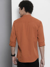 The Indian Garage Co Men Rust Orange Solid Cotton Casual Shirt
