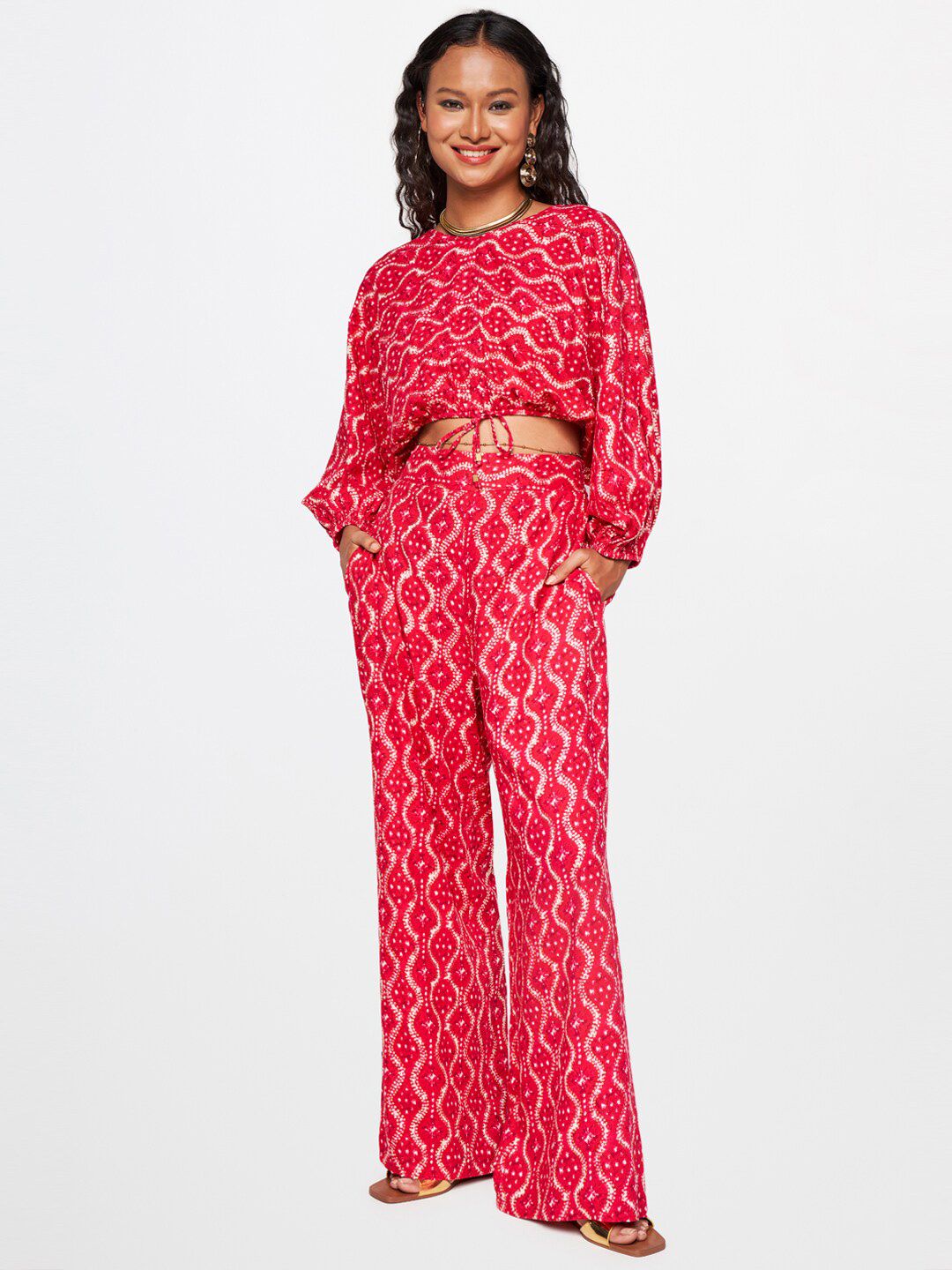 Global Desi Printed Crop Top & Trouser