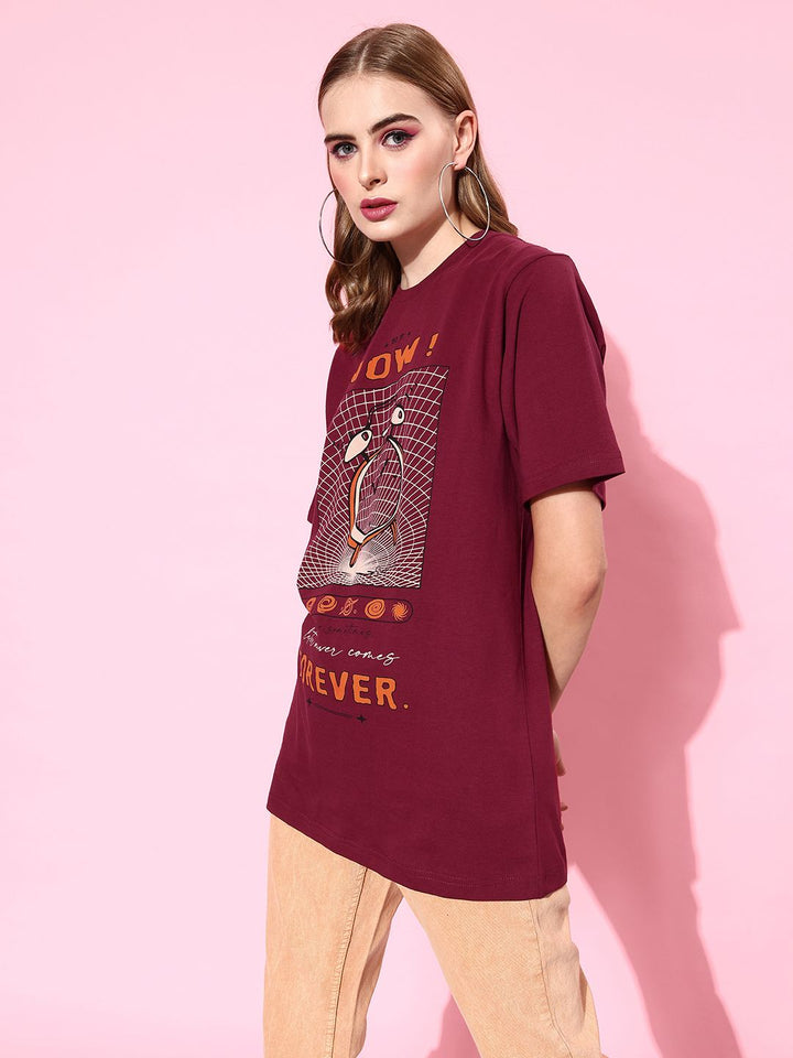 Difference of Opinion Women Printed Pure Cotton  Oversized T-shirt