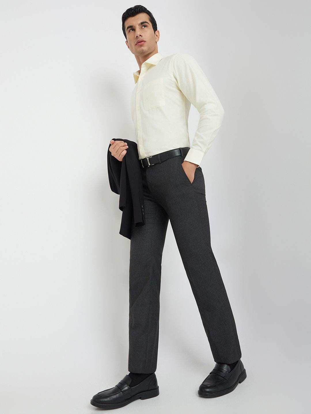 Raymond Men Solid Mid-Rise Slim Fit Formal Trousers