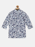 SOJANYA Boys White & Navy Blue Cotton Camouflage Printed Straight Kurta