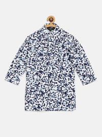 SOJANYA Boys White & Navy Blue Cotton Camouflage Printed Straight Kurta