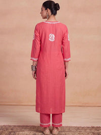 House of Chikankari Women Ethnic Motifs Embroidered Regular Thread Work Chanderi Silk Kurta with Trousers