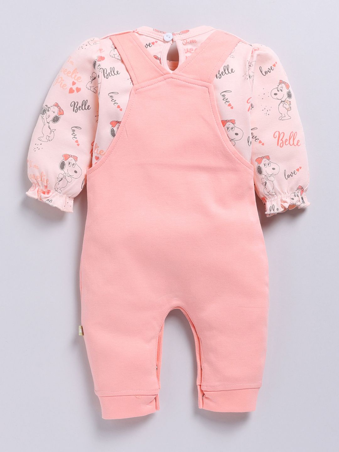 Moms Love Infants Girls Pure Cotton Applique Detail Dungaree With Printed T-Shirt