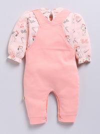 Moms Love Infants Girls Pure Cotton Applique Detail Dungaree With Printed T-Shirt