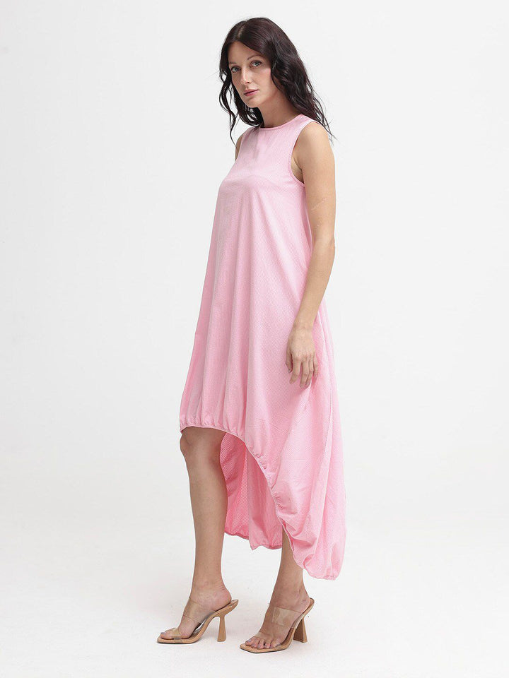 Rareism Wanita Putaran Maxi Kapas Pink Leher Pink