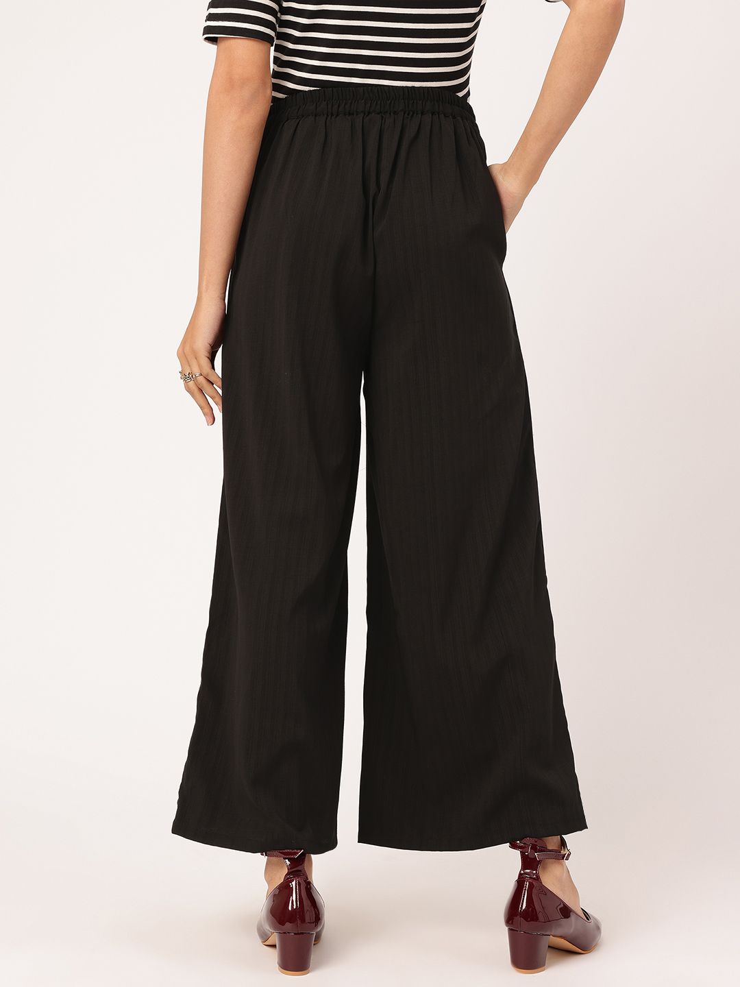 DressBerry Women Button-Detail High-Rise Pleated Flared Trousers