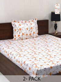 BOMBAY DYEING Vintage Mustard Printed Pure Cotton 180 TC  Bedsheet Set 1.52 m X 2.28 m