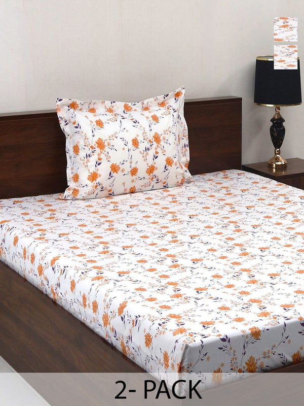 BOMBAY DYEING Vintage Mustard Printed Pure Cotton 180 TC  Bedsheet Set 1.52 m X 2.28 m