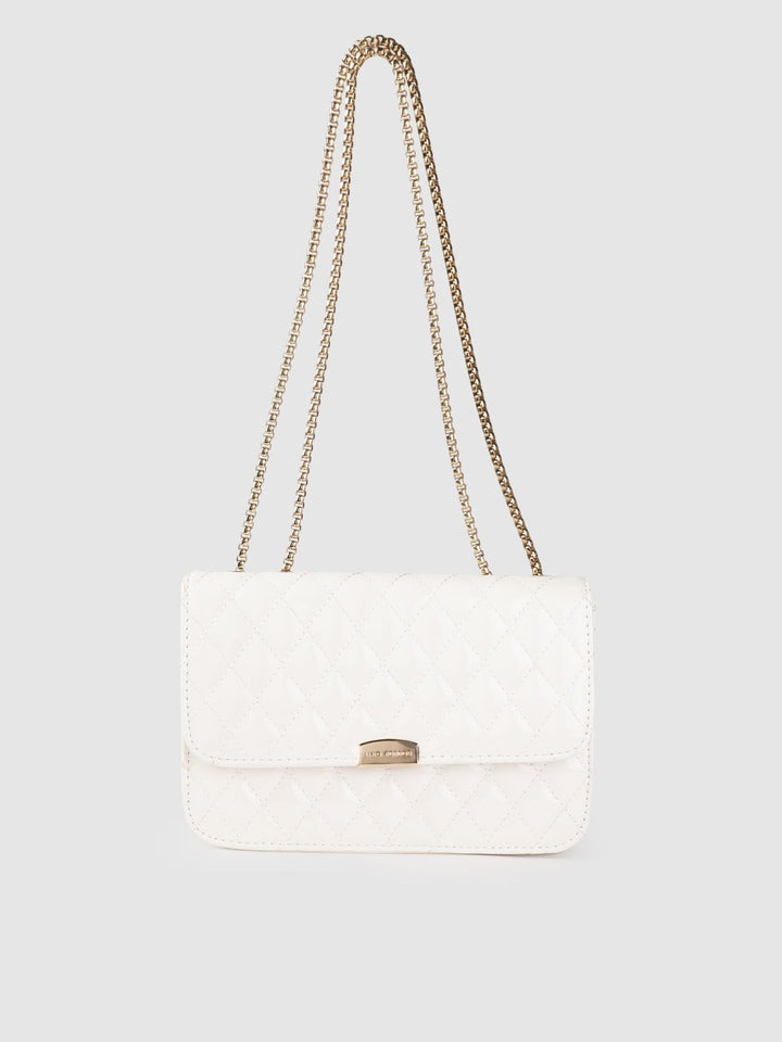 Lino Perros Women White Quilted Structured Shoulder Bag