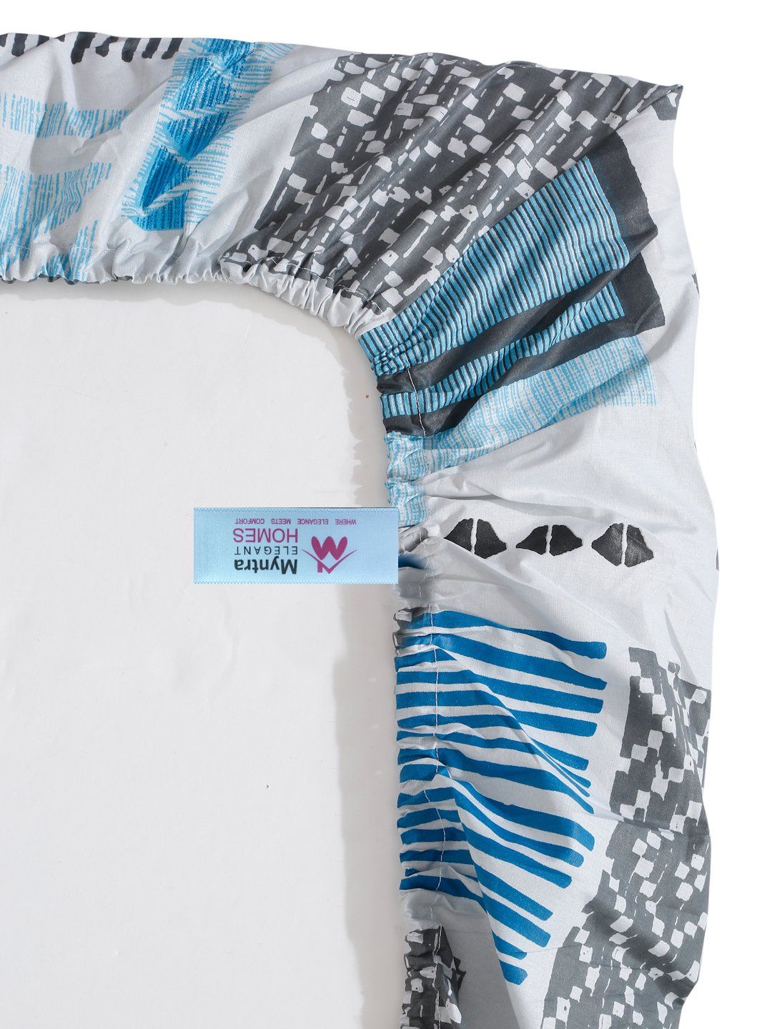 Myntra Elegant Homes Blue Geometric 400 TC King Bedsheet with 2 Pillow Covers