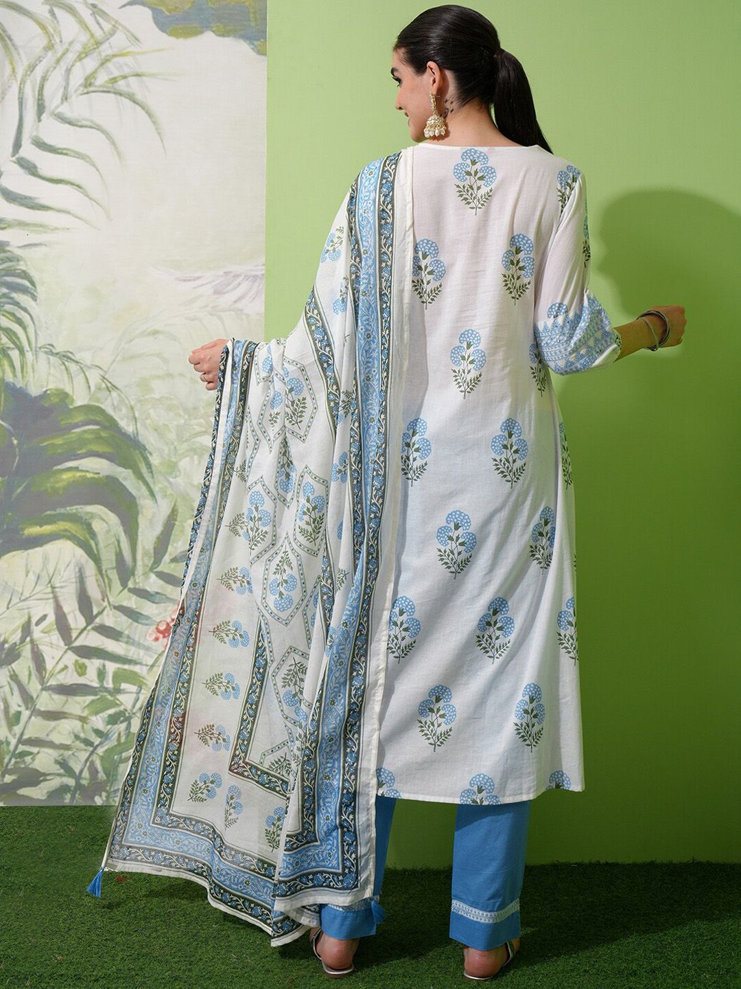Vishudh Floral Printed Regular Pure Cotton Kurta with Trouser & Dupatta