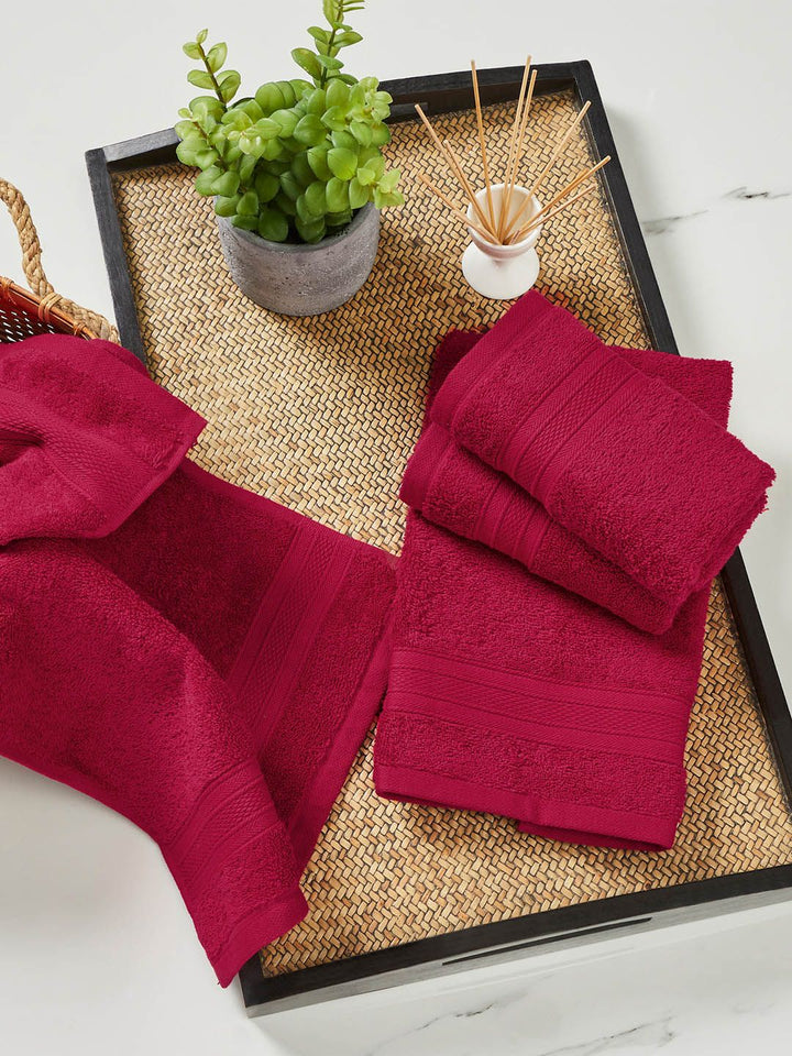 MYTRIDENT Set of 4 Red Soft  Plush 500 GSM Cotton Hand Towels