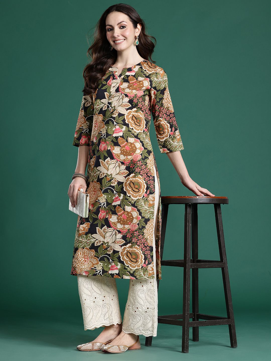 Indo Era Floral Printed Pure Cotton Kurta