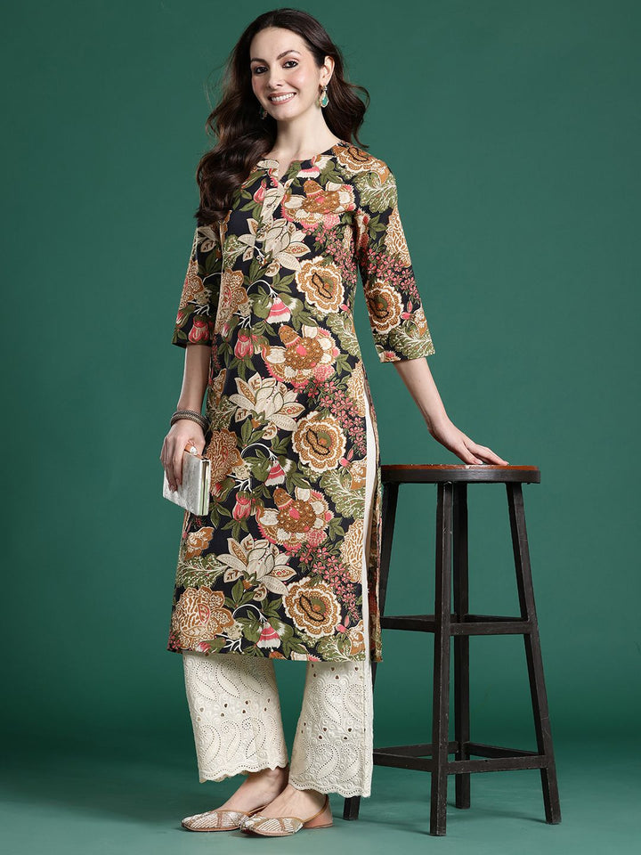Indo Era Floral Printed Pure Cotton Kurta