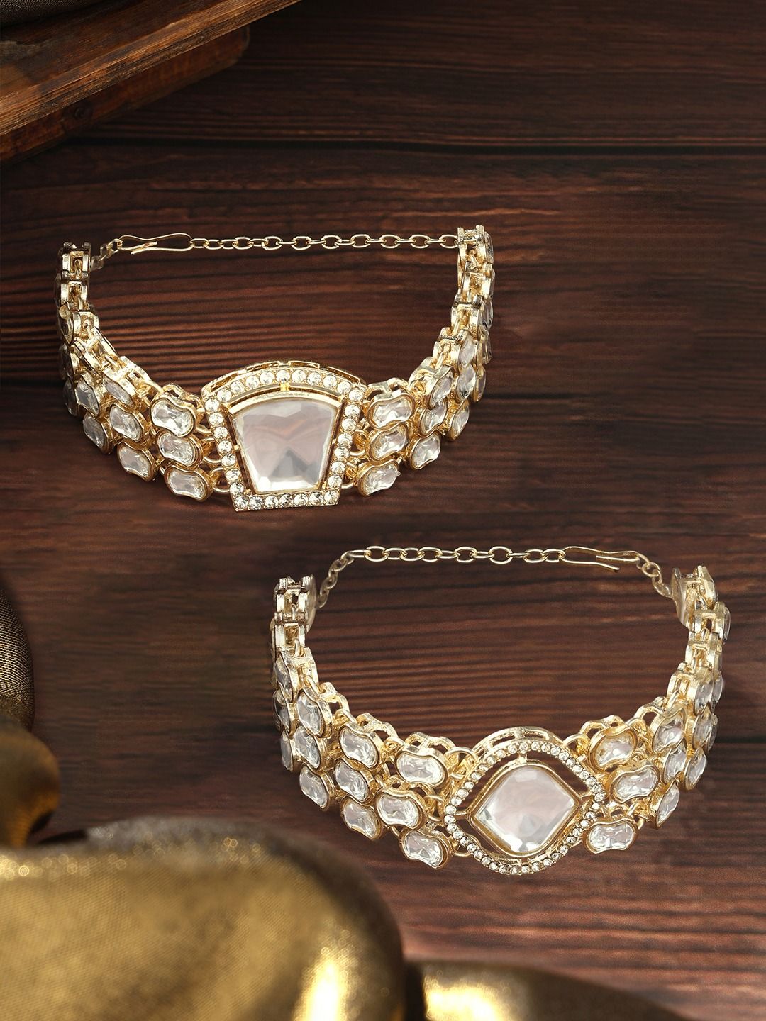 Zaveri Pearls Set of 2 Gold-Plated Austrian Diamonds Studded Wraparound Bracelets