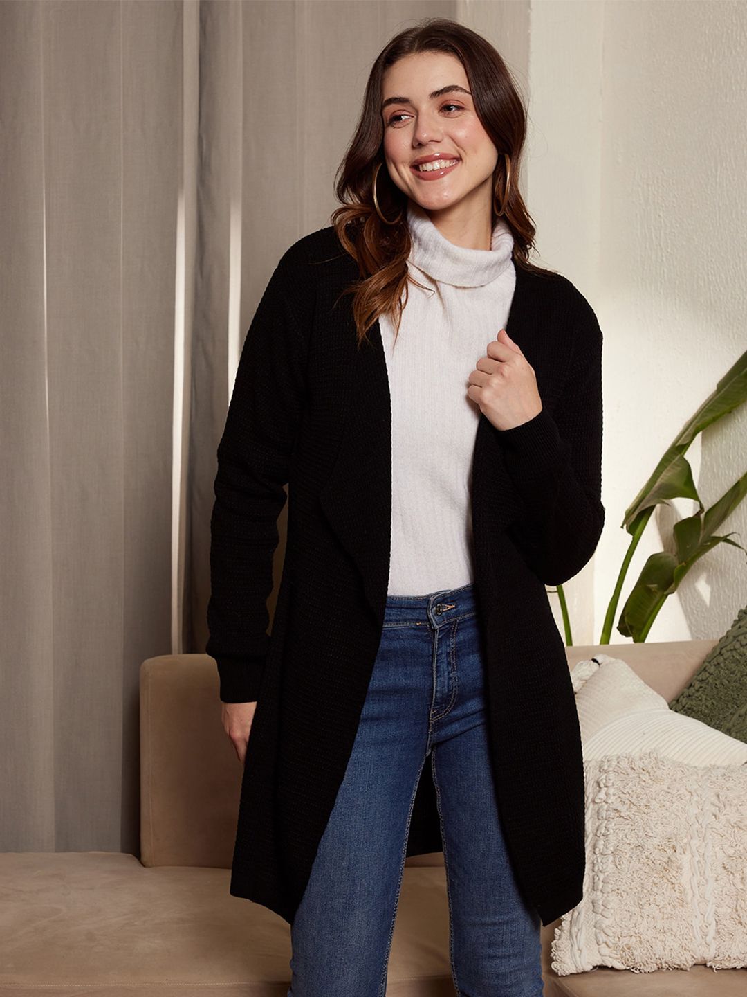 Berrylush Longline Front Open Acrylic Sweater