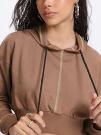 DressBerry Drop-Shoulder Sleeves Crop Hooded Sweatshirt
