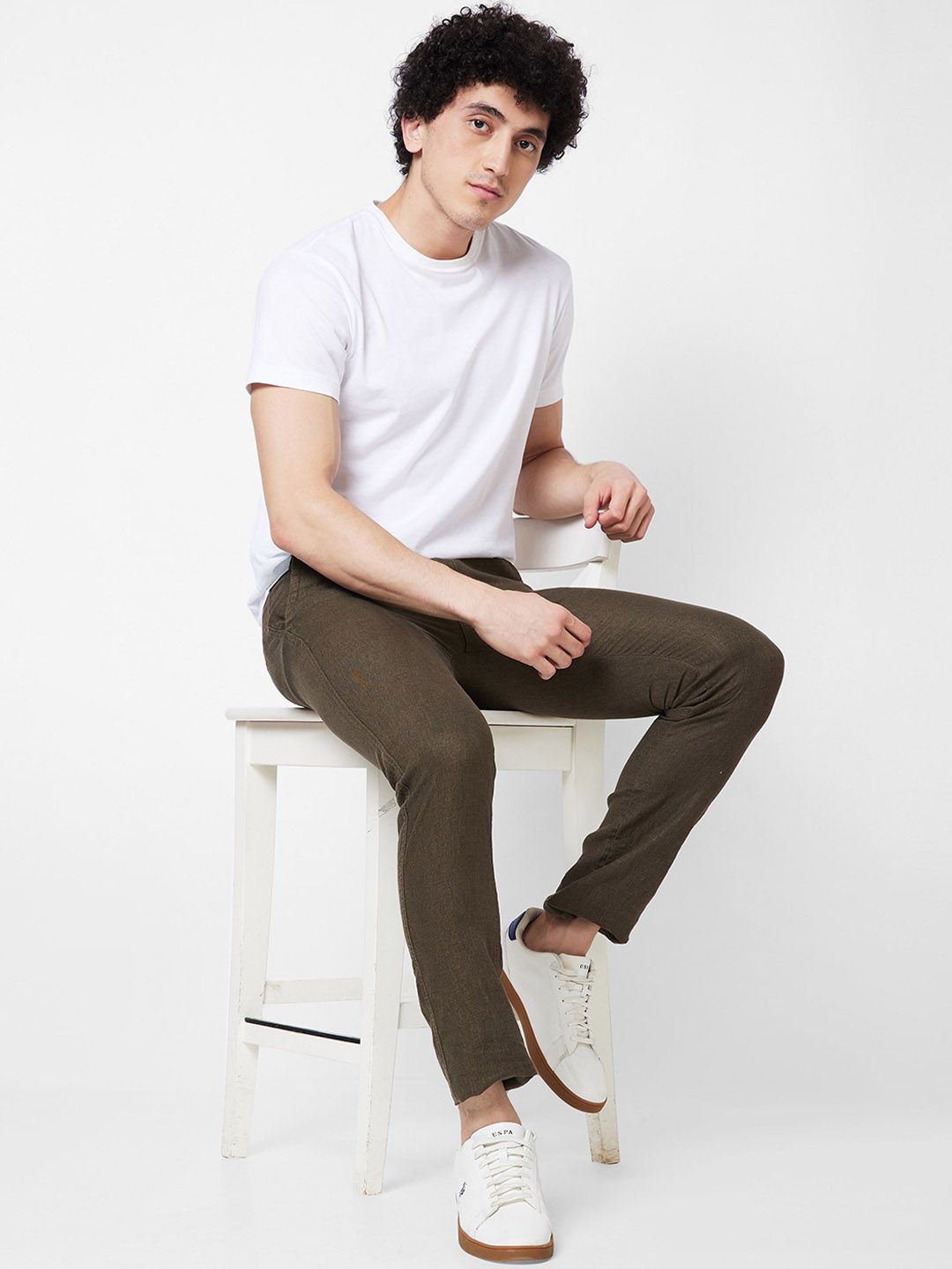SPYKAR Men Mid Rise Linen Regular Fit Chinos Trousers