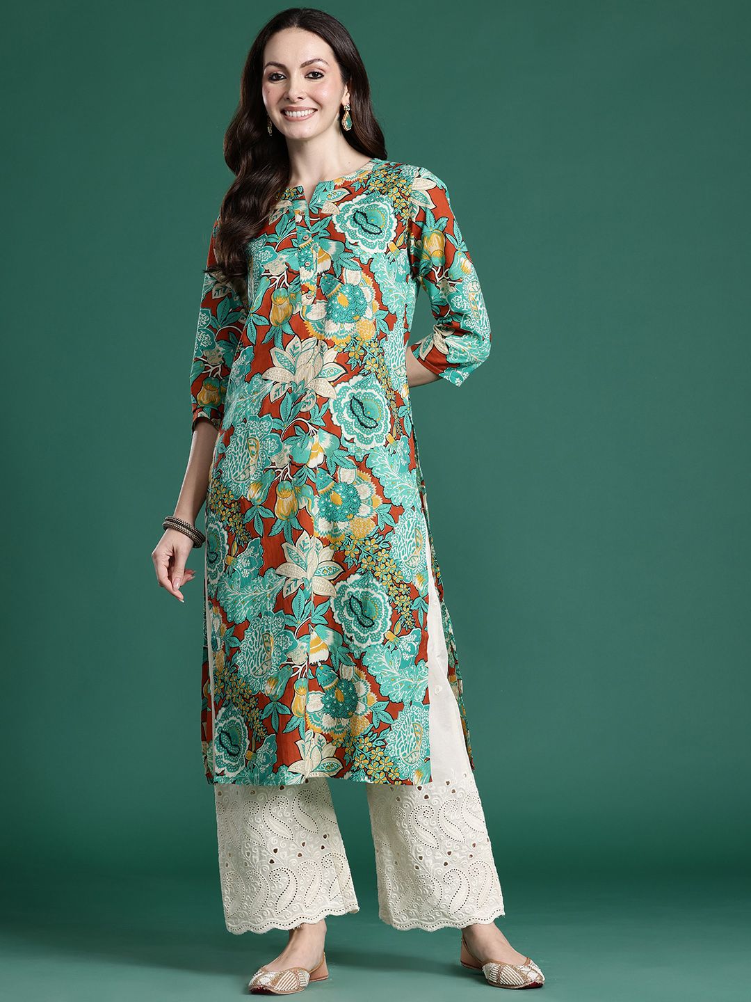 Indo Era Floral Printed Pure Cotton Kurta