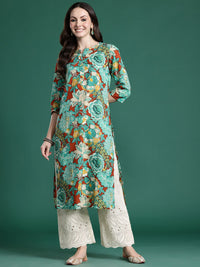 Indo Era Floral Printed Pure Cotton Kurta