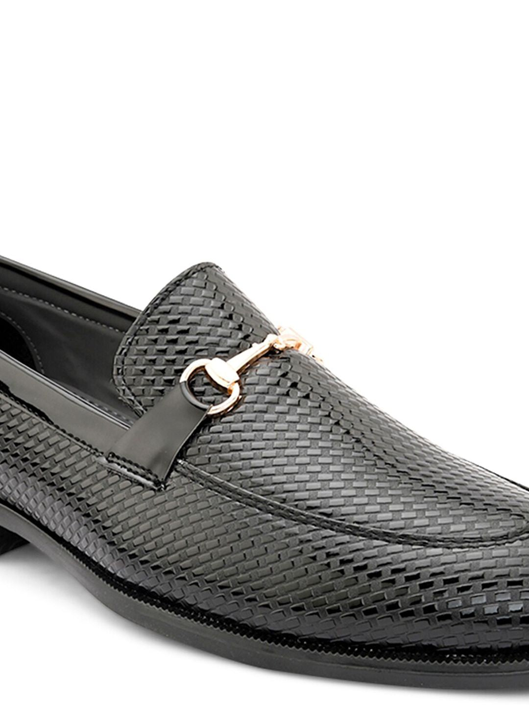 House of Pataudi Men Textured Formal Horsebit Loafers