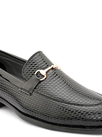 House of Pataudi Men Textured Formal Horsebit Loafers