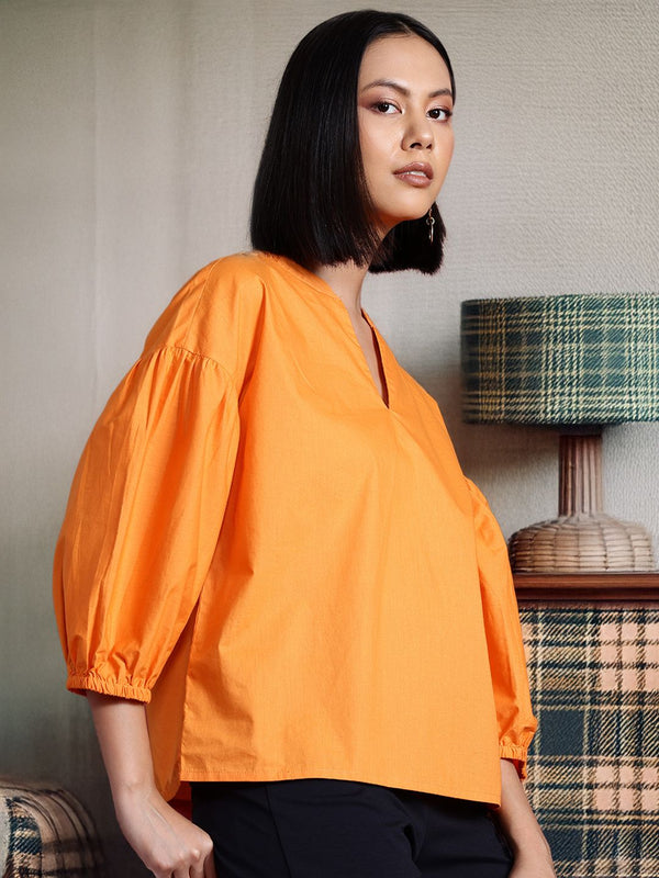 all about you Mandarin Collar Puff Sleeve Top