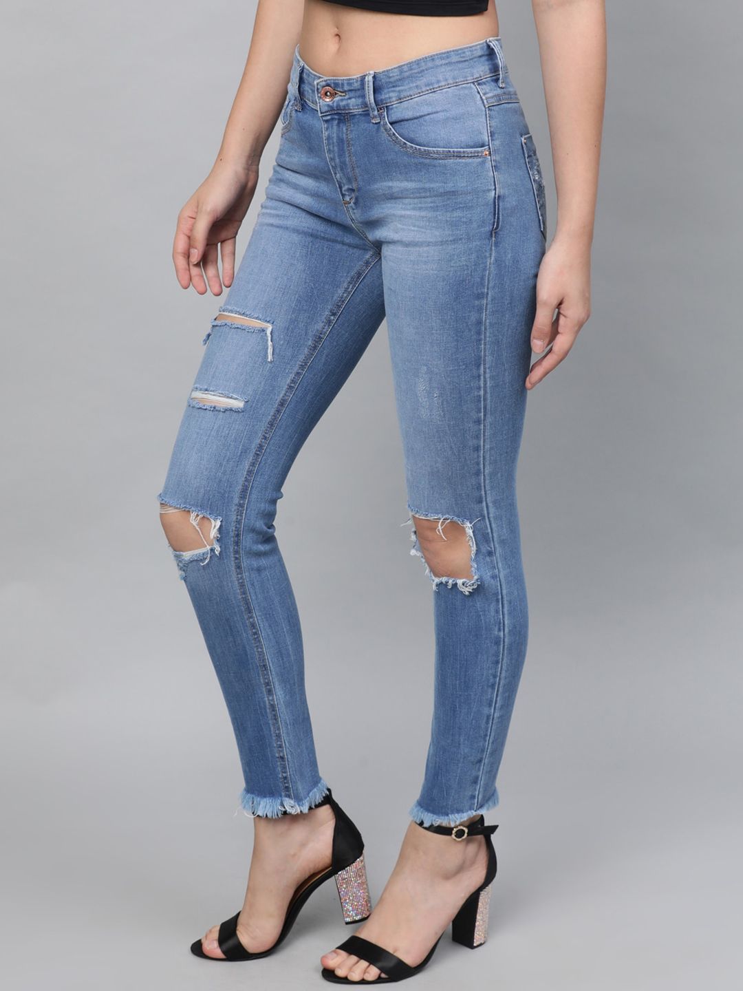 STREET 9 Women Blue Skinny Fit Mid-Rise Mildly Distressed Stretchable Jeans