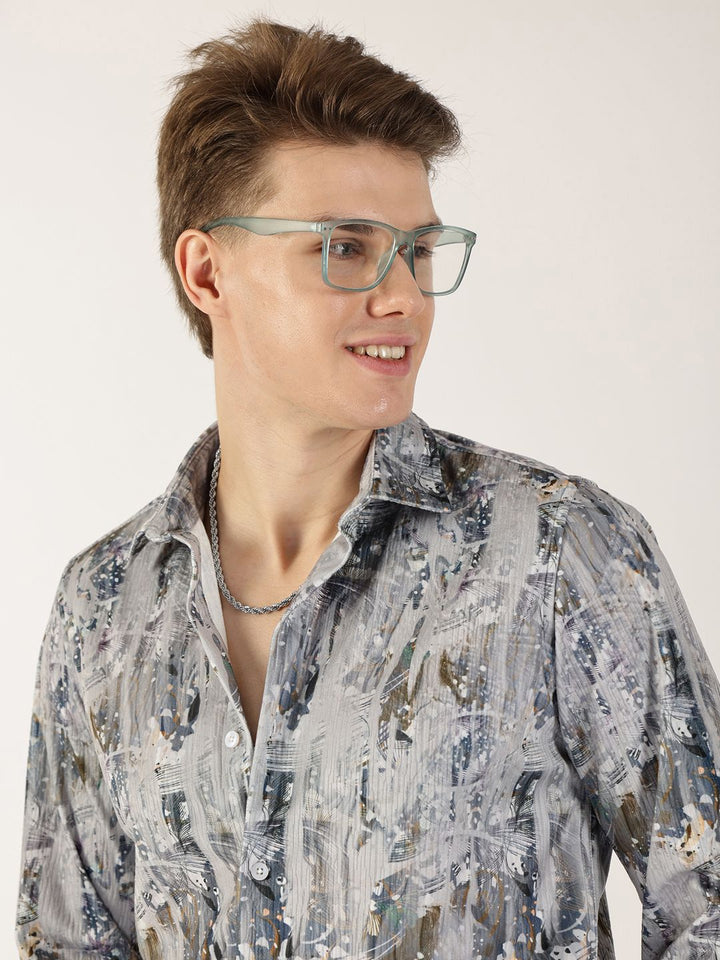 Thomas Scott Men Premium Fit Cutaway Collar Abstract Printed Cotton Casual Shirt