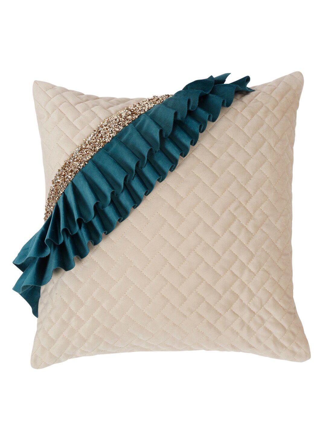 HOSTA HOMES Off White & Green 2 Pieces Geometric Square Cushion Covers