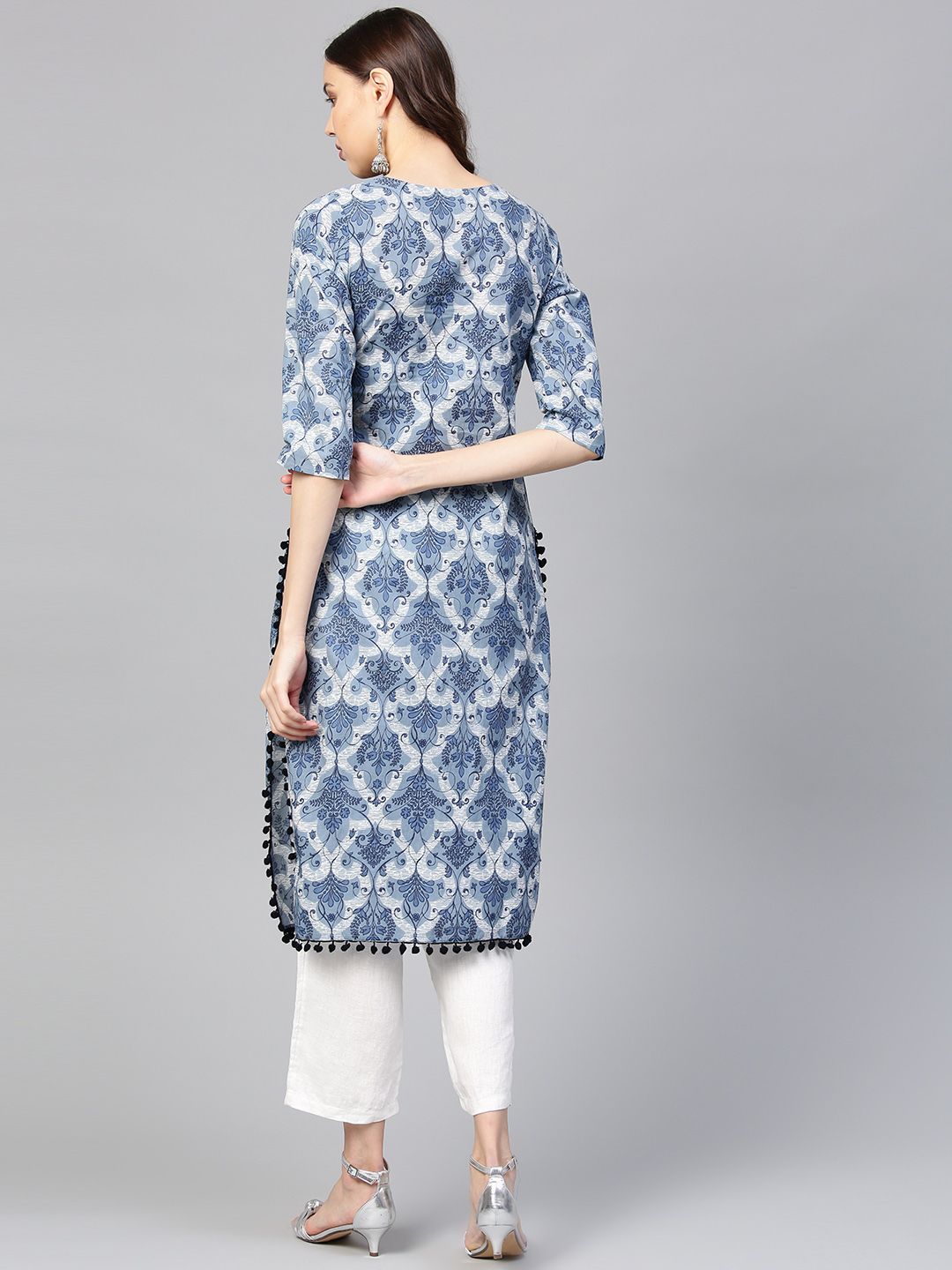 SOJANYA Women Blue Printed Straight Kurta