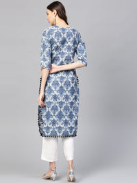 SOJANYA Women Blue Printed Straight Kurta