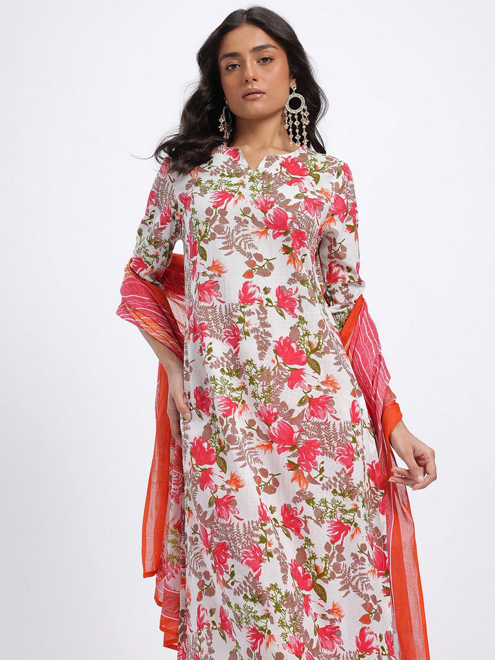 Anouk Floral Printed Pure Cotton Kurta with Trousers & Dupatta