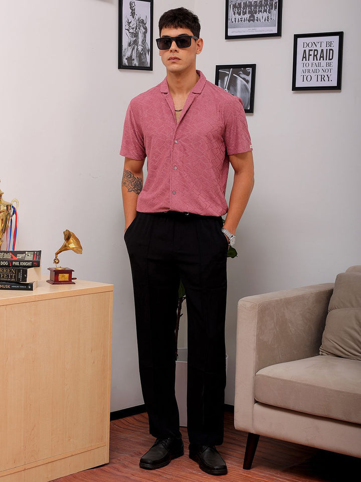 The Indian Garage Co Men Slim Fit Textured Terry Knit Resortwear Shirt