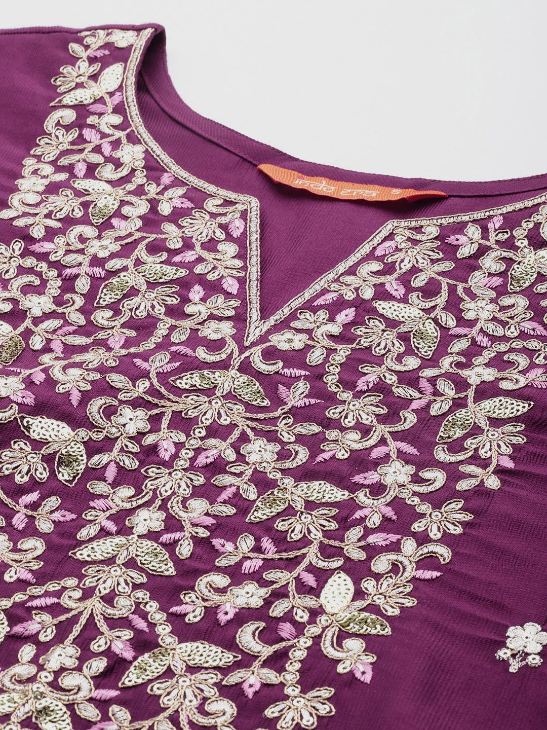 Indo Era Floral Embroidered Sequinned Liva Kurta with Trousers & Dupatta
