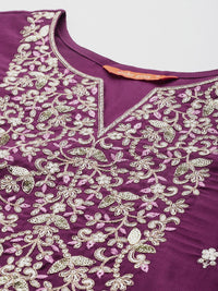 Indo Era Floral Embroidered Sequinned Liva Kurta with Trousers & Dupatta