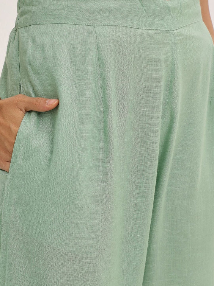 Varanga Green Gotta Patti Detail Straight Kurta & Palazzos With Dupatta