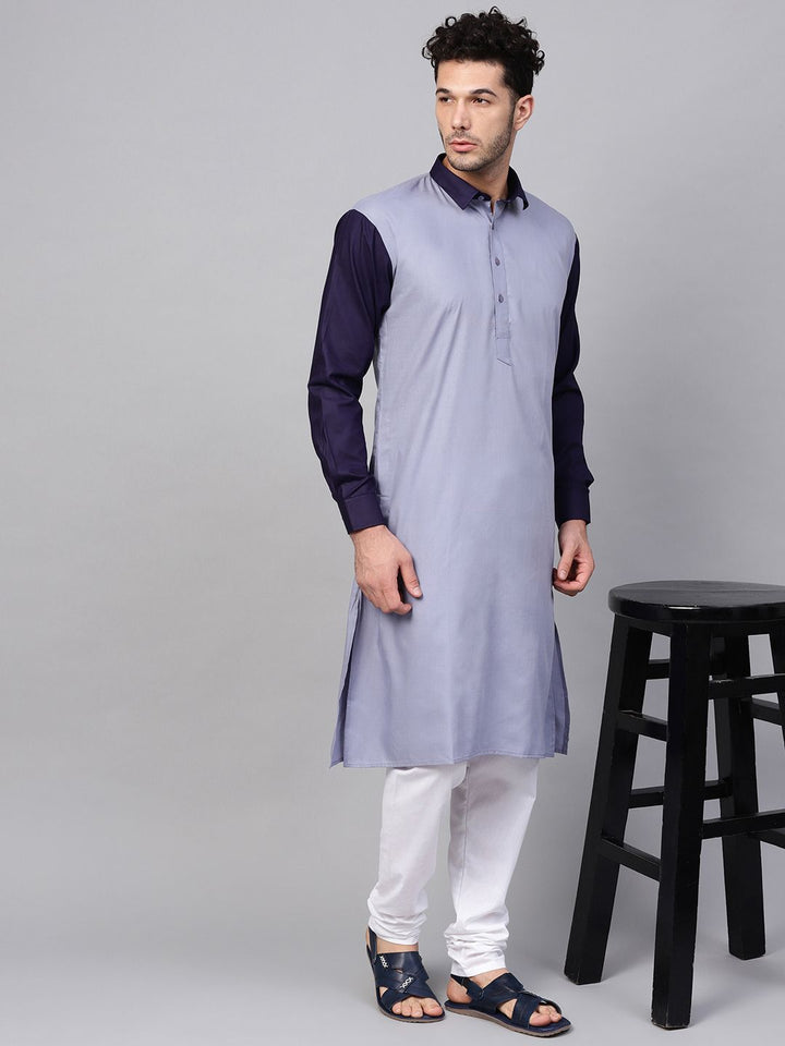 SOJANYA Men Blue Solid Straight Kurta
