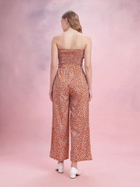 DressBerry Off-Shoulder Smocked Printed Belted Basic Jumpsuit