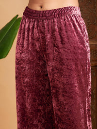 Shae by SASSAFRAS Embroidered Square Neck Regular Sequinned Velvet Kurti With Trousers