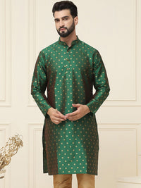 SOJANYA Men Green Woven Design Straight Kurta