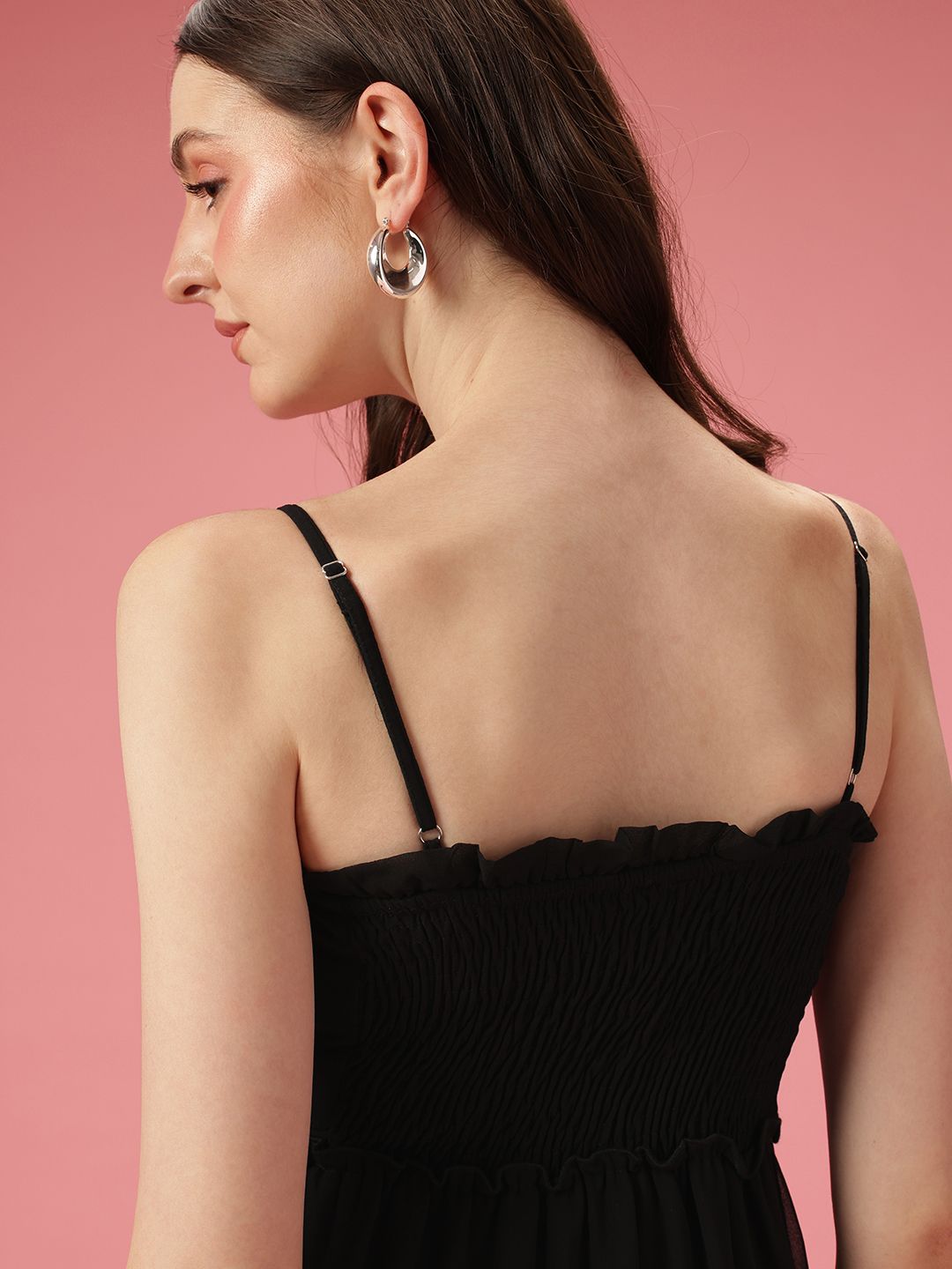 DressBerry Shoulder Straps A-Line Tiered Midi Dress