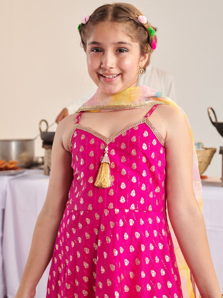 pspeaches Girls Ethnic Motifs Regular Kurta with Trousers & Dupatta
