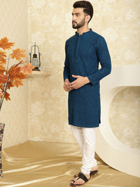 SOJANYA Ethnic Motifs Embroidered Pure Cotton Kurta with Churidar