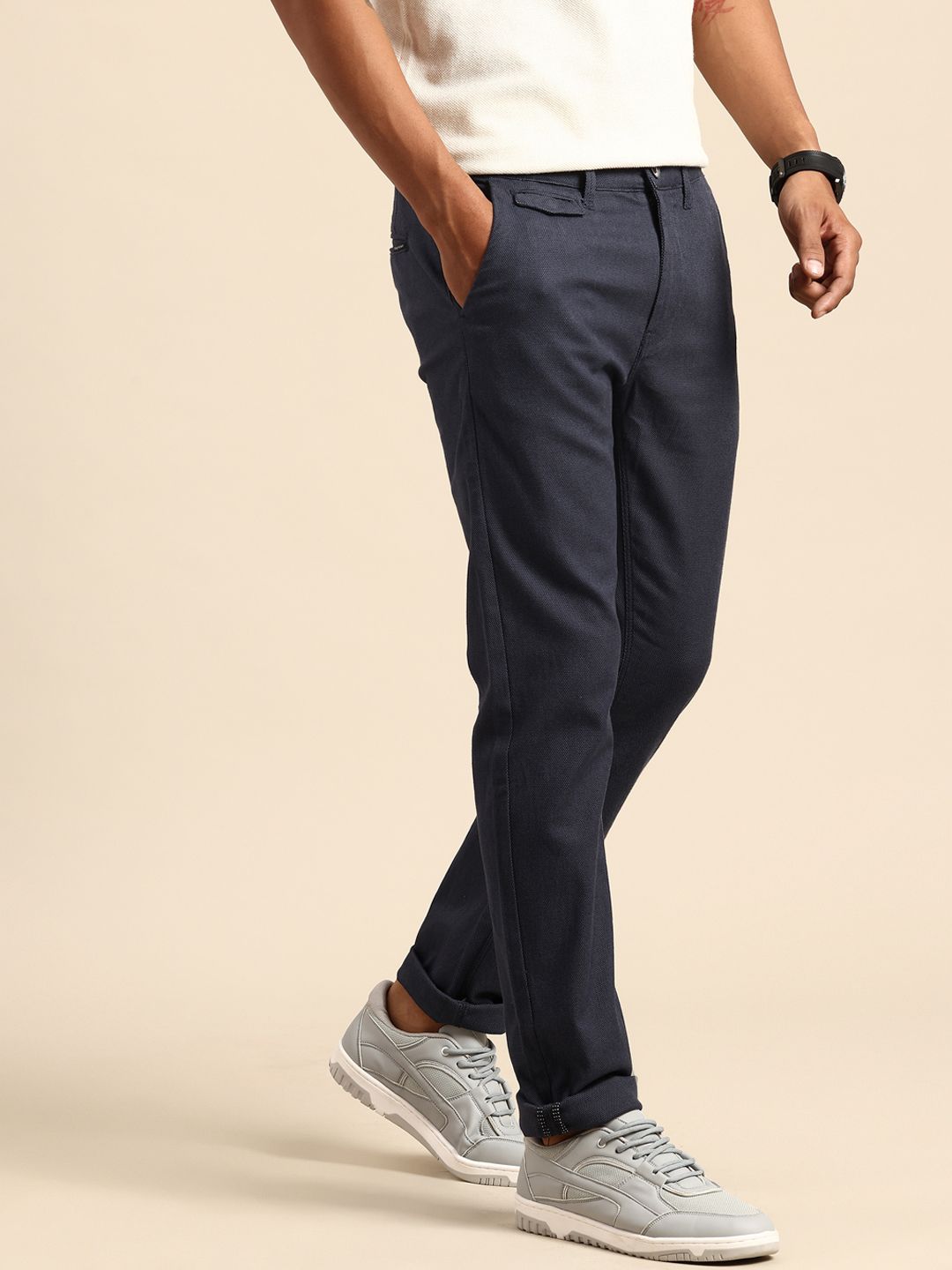 Being Human Men Self Design Textured Chinos Trousers