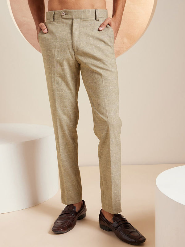 DENNISON Men Checked Smart Tapered Fit Easy Wash Formal Trouser