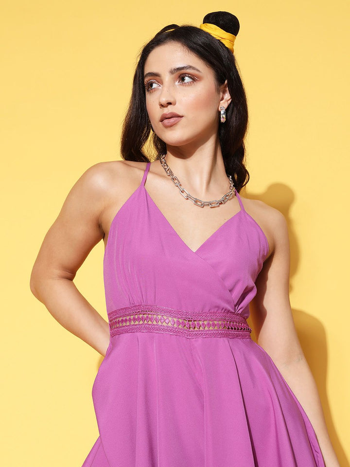 Berrylush Women Charming Purple Solid Spaghetti Straps Jumpsuit